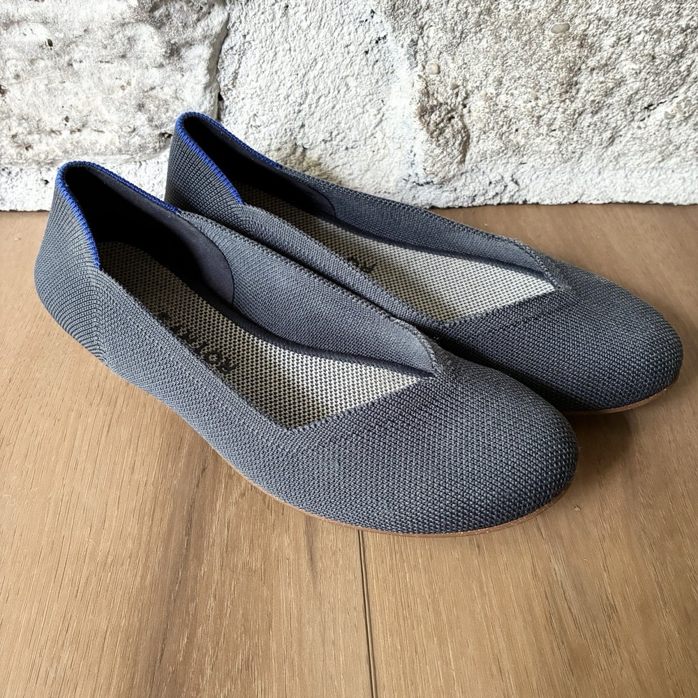 Rothy's Daily Flat Knit Ballet Flats Comfort Round Toe Shoes Blue Womens 7